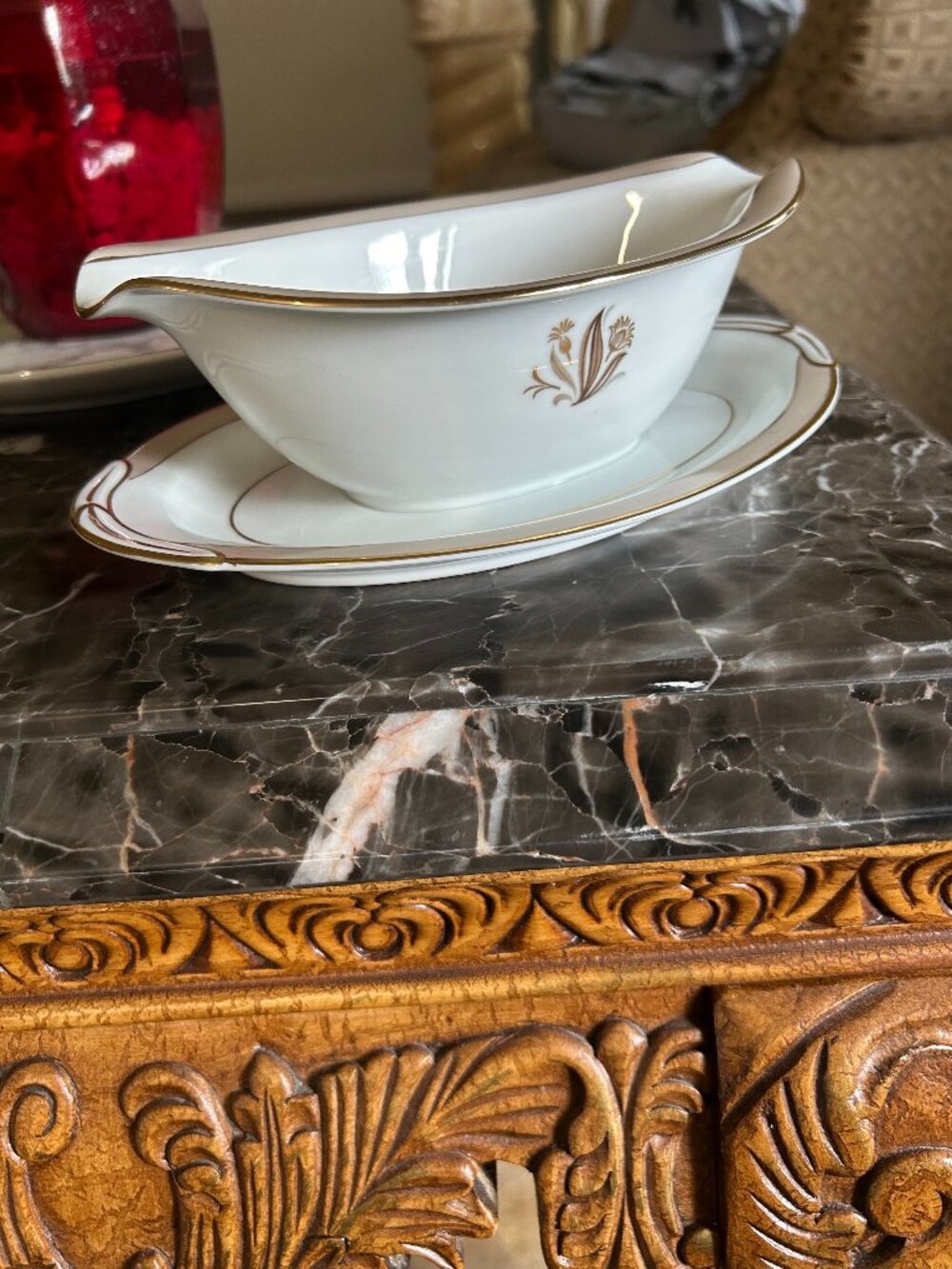 Noritake Avona 5531 Gravy Boat With Underplate Gold Trim Vintage